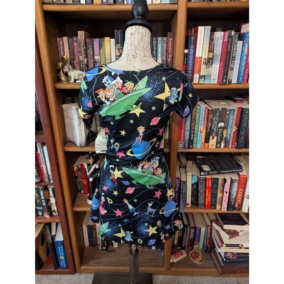 Dolls Kill x Hanna Barbera Jettisons Cosmic Black Print Button Up Dress Womens M - Picture 2 of 6